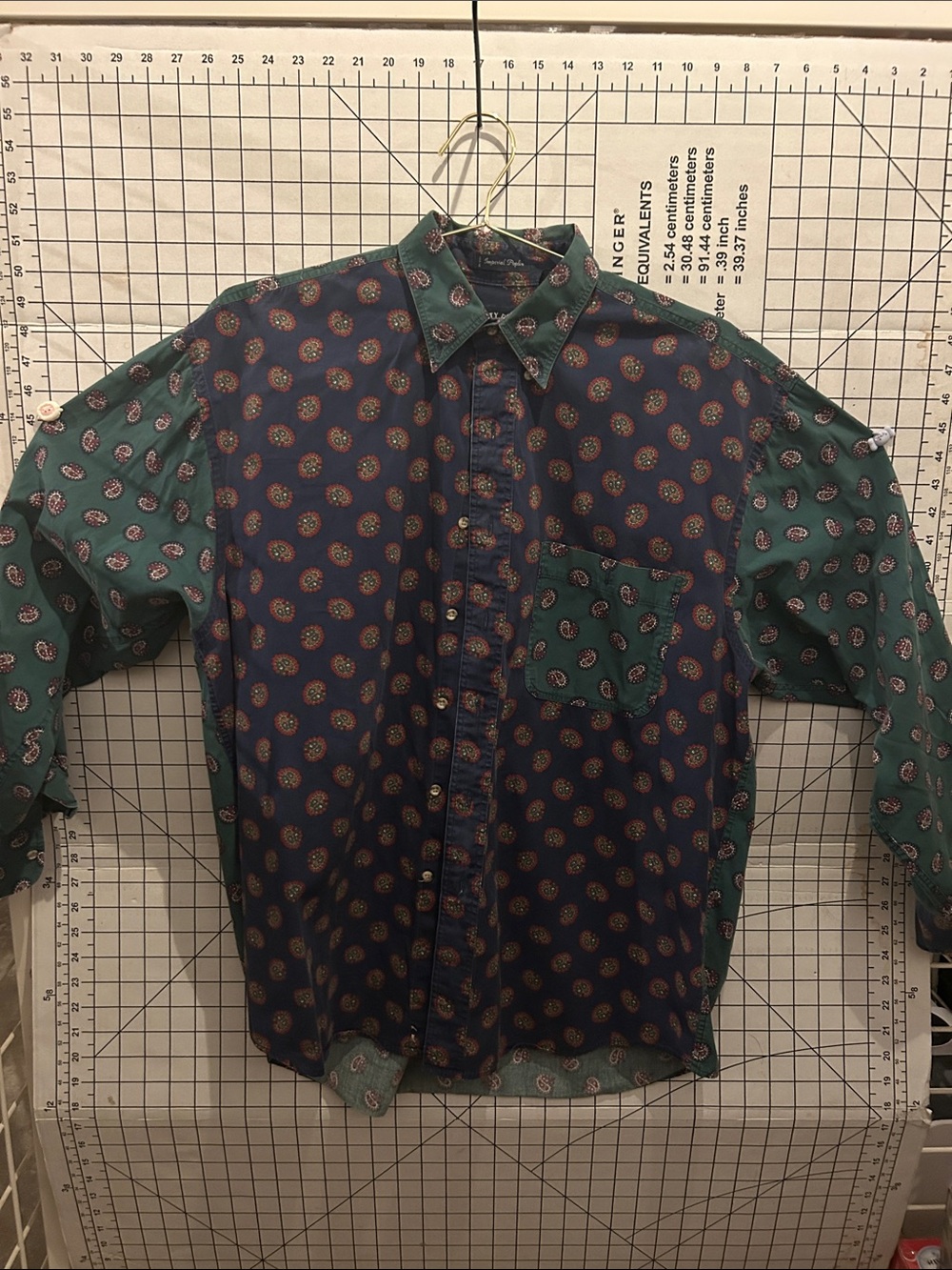 Men's Long-Sleeve Button-Down Shirt in Navy and Green
